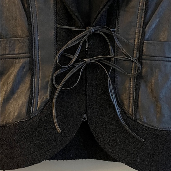 Leather & Wool Jacket with Tie Detail - Picture 8 of 16